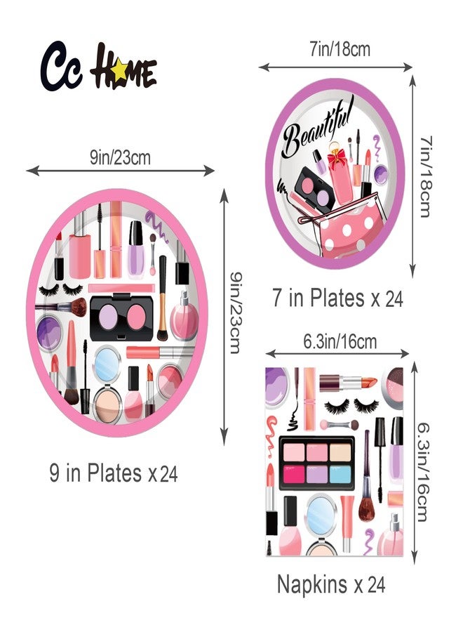CC HOME Spa Makeup Birthday Paper Plates Napkins Cosmetic Disposable Tableware Set Party Supplies Spa Makeup Theme Dinnerware Serves 24 Guests for Audlts Kids Baby Shower Birthday 88PCS - Image 2